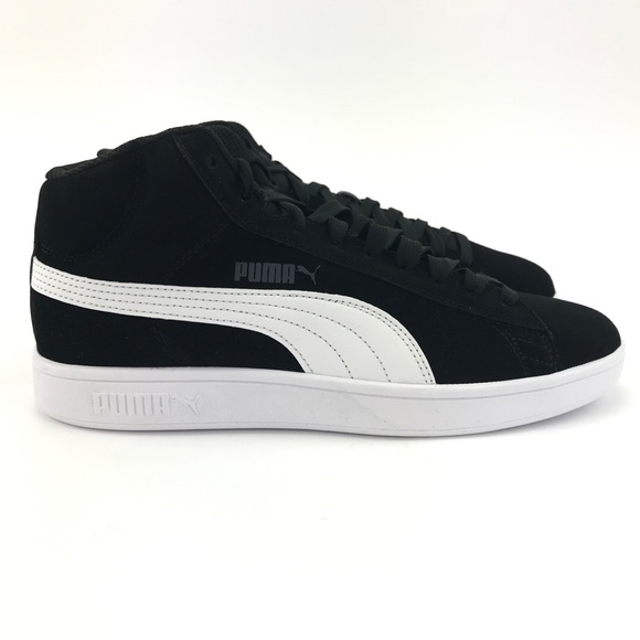 PUMA Mens Smash V2 Mid Suede Black White Shoes - Picture 2 of 8